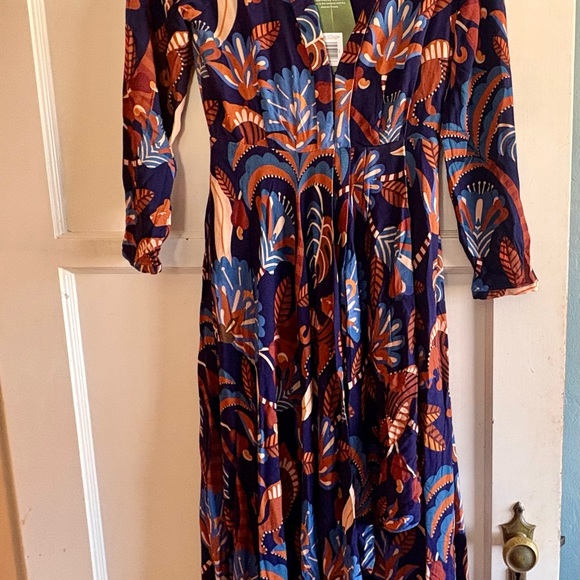 FARM Rio Blue Nature Beauty Vibrant Long Sleeve Maxi Dress NWT -  mordernwear.com